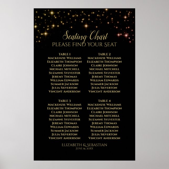 Affiche Graphique de placement de table de mariage 4 table (Devant)