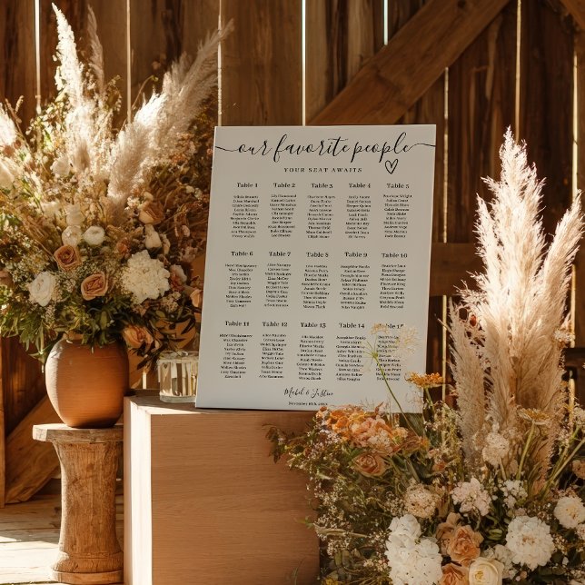 Affiche Graphique de placement de table de mariage élégant (Modern Elegant 15 tables Wedding Seating Chart poster)