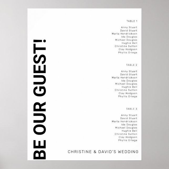 Affiche Graphique de placement de table simple blanc pour  (Devant)