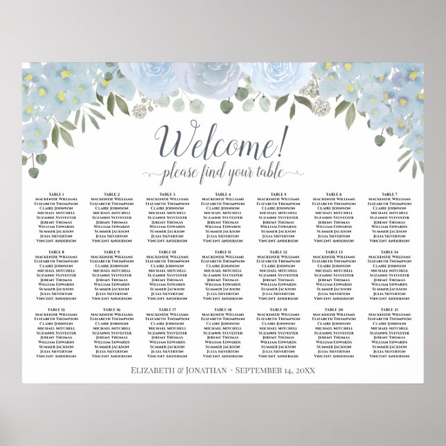 Affiche Graphique de placement des invités à 21 tables Ble (Devant)
