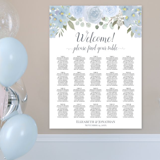 Affiche Graphique de placement des invités de mariage à 20 (In Situ on Wall)