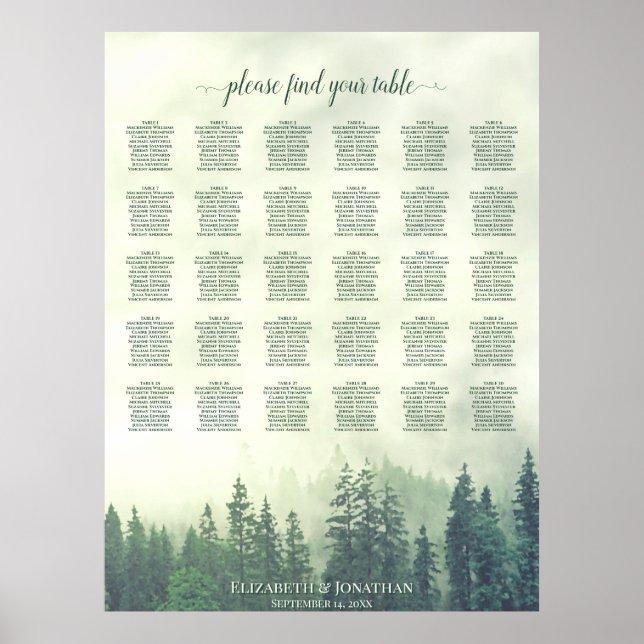 Affiche Graphique de placement des invités de mariage de 3 (Devant)