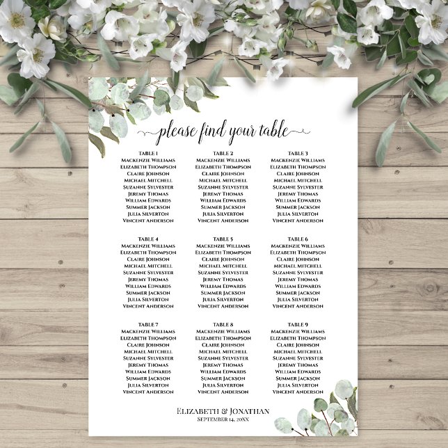 Affiche Graphique de placement des invités de mariage rust (In Situ on Wall with Flowers)