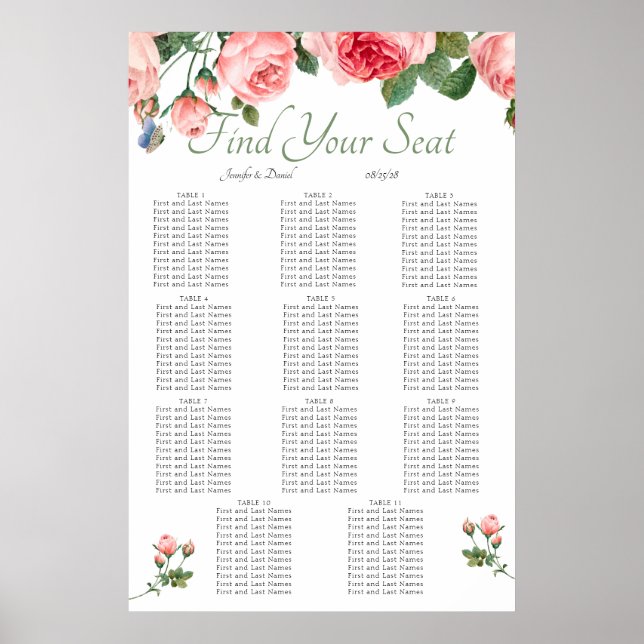 Affiche Graphique de placement élégant à fleurs rose carmi (Devant)