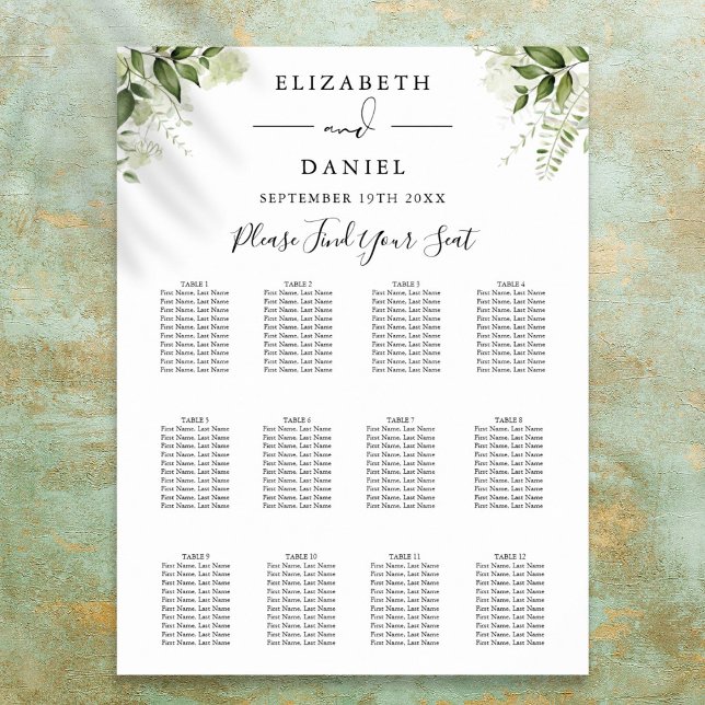Affiche Graphique de placement élégant avec verdure floral (Floral Greenery Elegant Wedding Seating Chart)