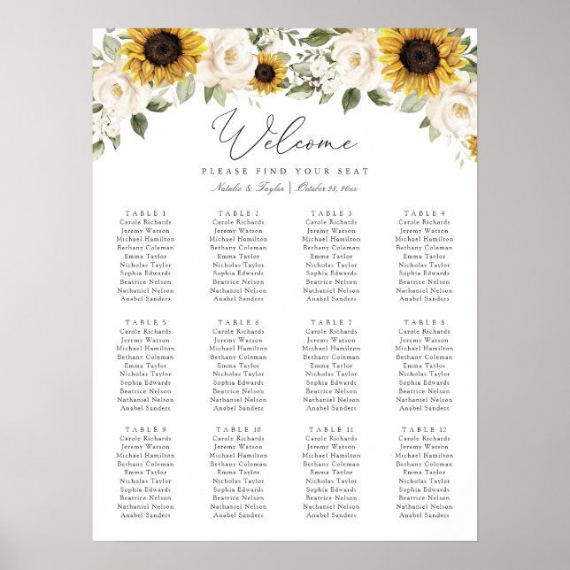 Affiche Graphique de placement élégant de mariage avec tou (Devant)