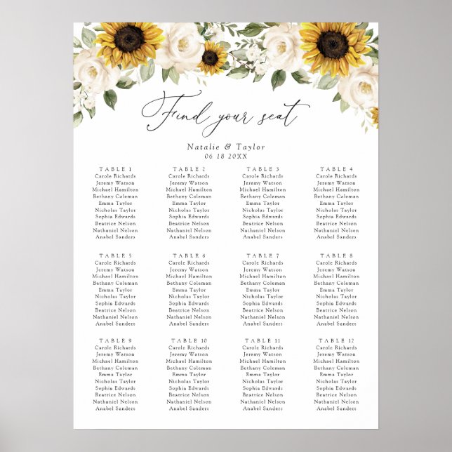 Affiche Graphique de placement élégant de mariage avec tou (Devant)