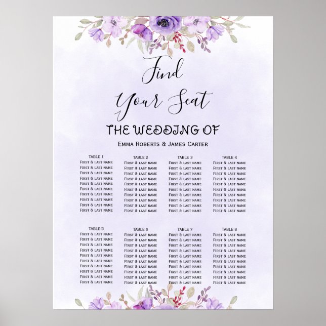Affiche Graphique de placement élégant violet floral pour  (Devant)