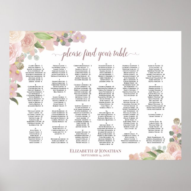 Affiche Graphique de placement en alphabet rose poussiéreu (Devant)