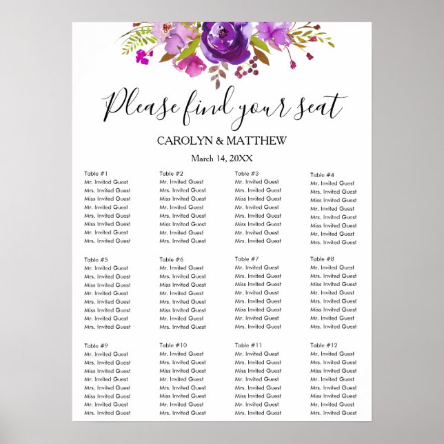 Affiche Graphique de placement floral aquarelle lilas et v (Devant)
