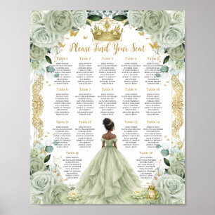Affiche Graphique de placement Vert Sage Floral Princesse