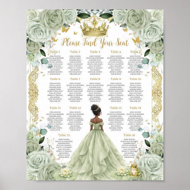 Affiche Graphique de placement Vert Sage Floral Princesse  (Devant)