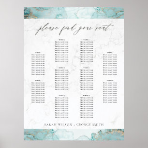 AFFICHE GRAPHIQUE DE SIÈGE MARIAGE AQUA MARBLE AGATE 10 TA