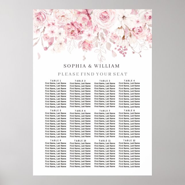 Affiche Graphique de siège Mariage de table florale (Devant)