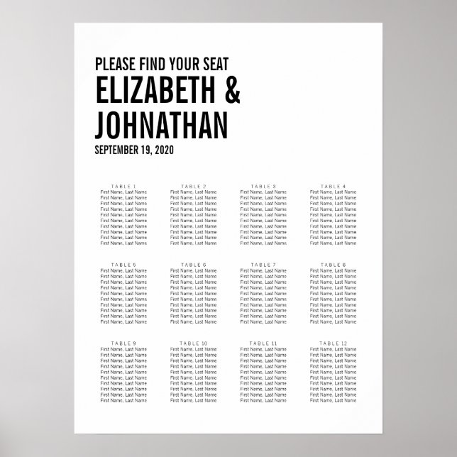 Affiche Graphique de siège Mariage de typographie simple e (Devant)