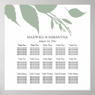 Affiche GRAPHIQUE DE SIÈGE mariage Élégant Sage Green Feui