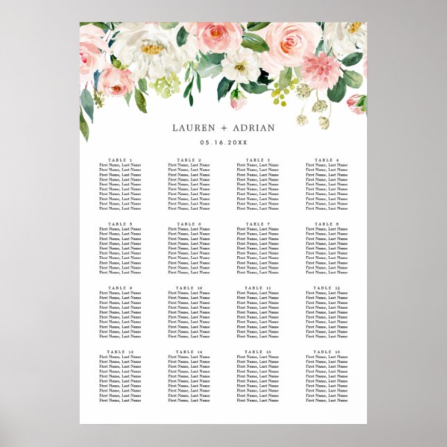 Affiche Graphique de siège Mariage en fleur rose pâle (Devant)