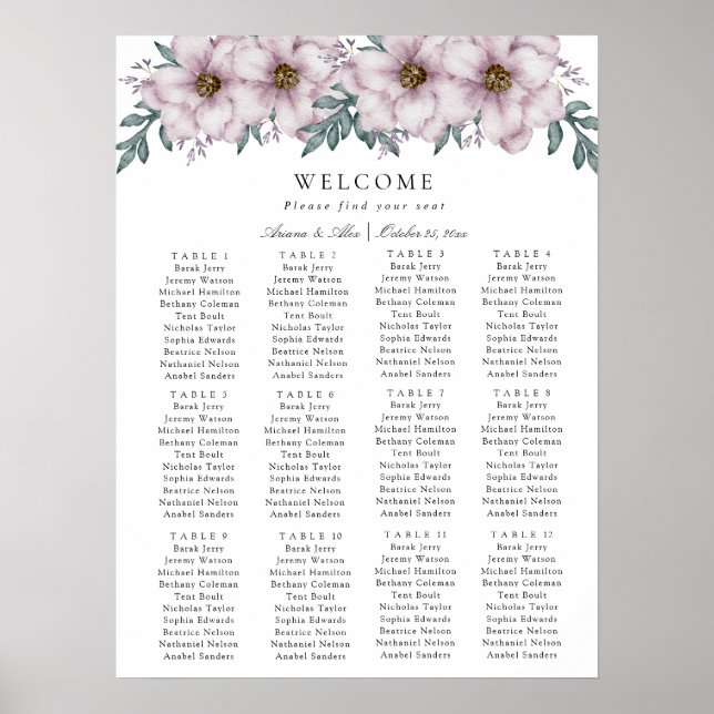Affiche Graphique de siège Mariage Floral Eucalyptus (Devant)
