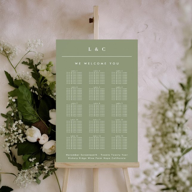 Affiche Graphique de siège Mariage Sage & White Classic Na (Créateur téléchargé)