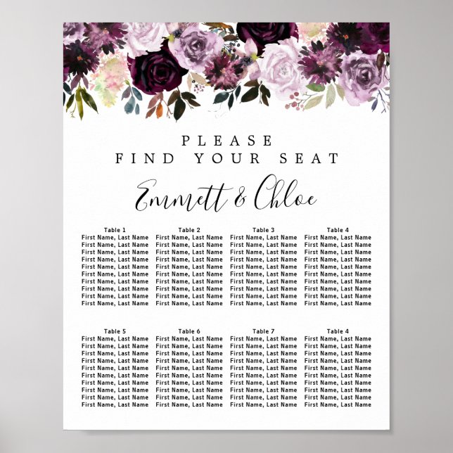 Affiche Graphique de sièges à 8 tables pour Mariage rose p (Devant)