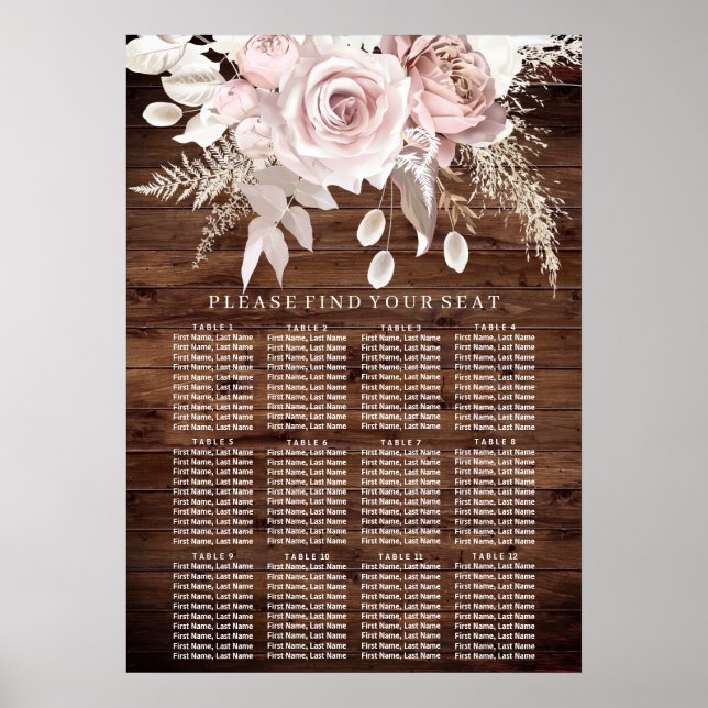 Affiche Graphique de sièges à Mariage floral en bois rusti