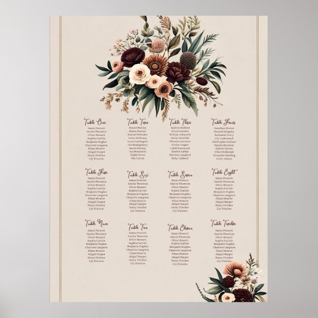 Affiche Graphique de sièges Boho Florals (Devant)