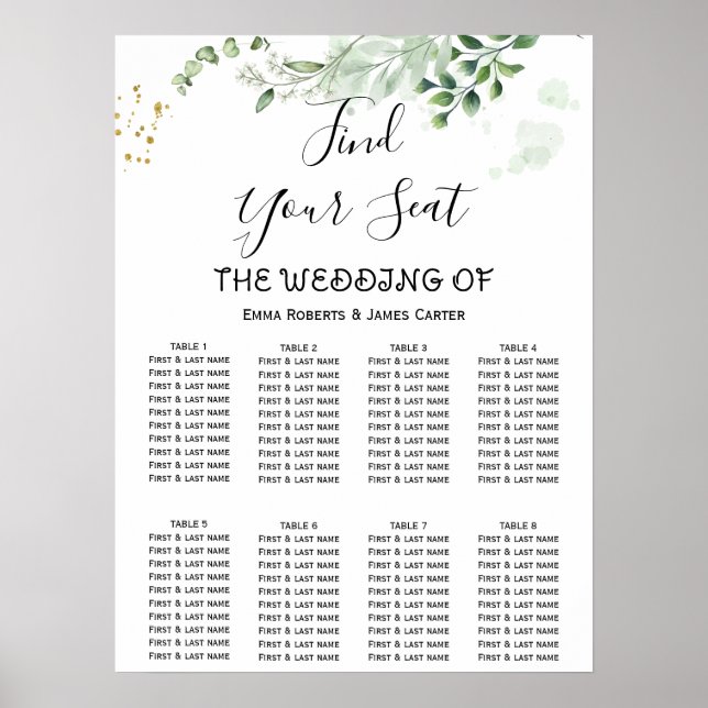 Affiche Graphique de Sièges de Mariage Élégant avec une Si (Devant)