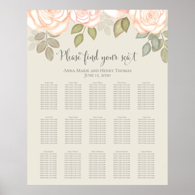 Affiche Graphique de sièges de Mariage floral de Rose roux (Devant)
