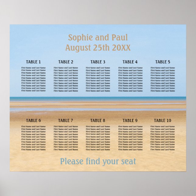 Affiche Graphique de sièges de mariage sur la plage à 10 t (Devant)