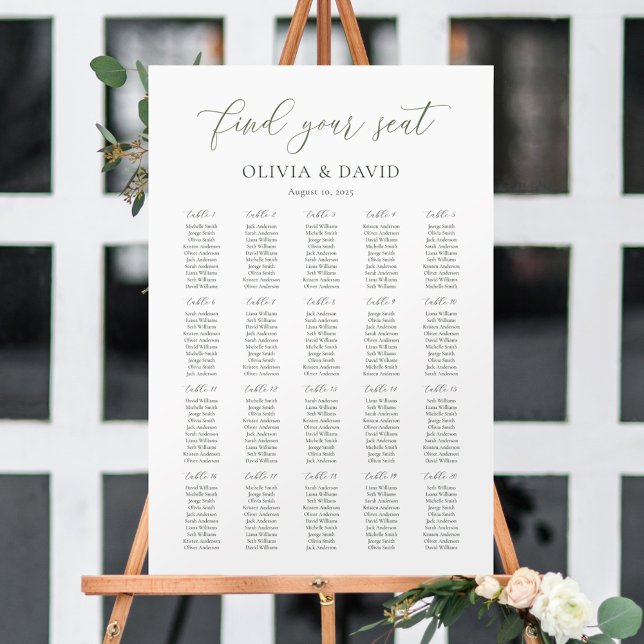 Affiche Graphique de Sièges de Table 20 Script Vert Sauge (Créateur téléchargé)