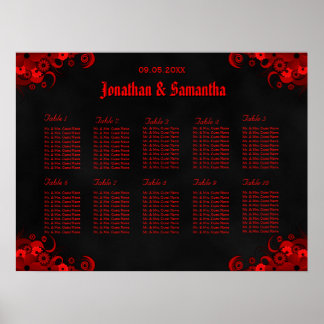 Affiche Graphique de sièges Floral noir et rouge 10 tables