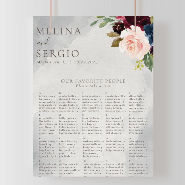 Affiche Graphique de sièges Mariage alphabétique classique (Créateur téléchargé)