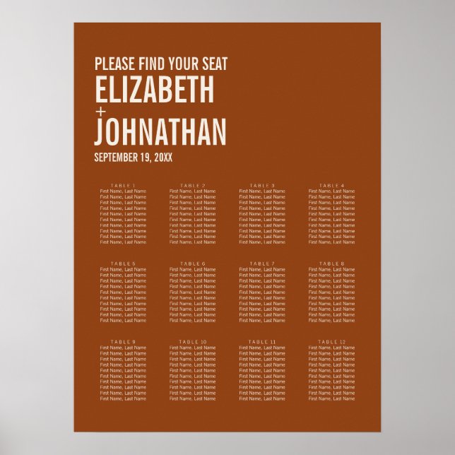 Affiche Graphique de sièges Mariage de typographie simple  (Devant)