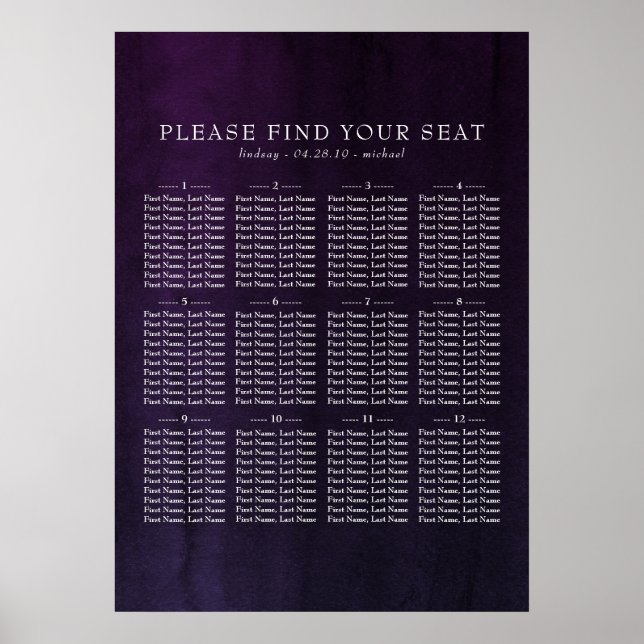 Affiche Graphique de sièges Mariage Eggplant Purple Aquare (Devant)