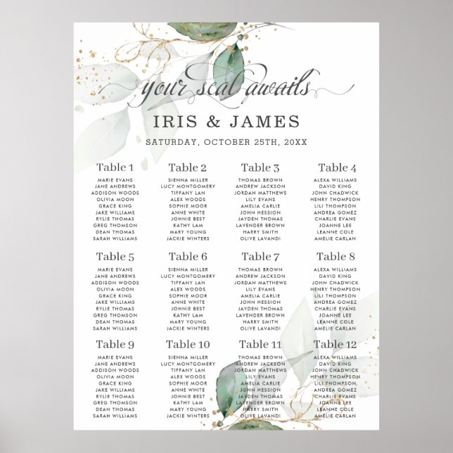 Affiche Graphique de sièges Mariage en or de feuillage rus (Devant)