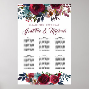 Affiche Graphique de sièges Mariages à 6 tables en fleurs