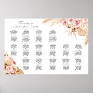 Affiche Graphique de table bohème floral Herbe des Pampas