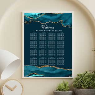 Affiche Graphique de table de fête chic sarcelle or agate