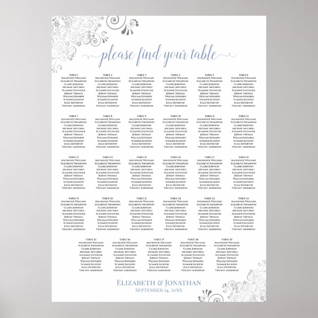 Affiche Graphique de table de mariage 29 Table Silver Curl (Devant)