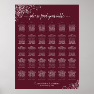 Affiche Graphique de table de mariage 30 tables Argent sur