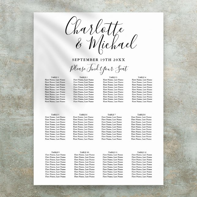Affiche Graphique de table de mariage à signature noir et  (Black And White Signature Wedding Seating Chart)