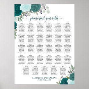 Affiche Graphique de table de mariage bohème sarcelle flor