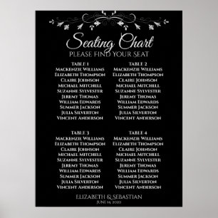 Affiche Graphique de table de mariage élégant noir 4