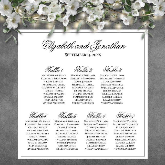 Affiche Graphique de table de mariage élégant simple à 7 t (In Situ on Wall with Flowers)