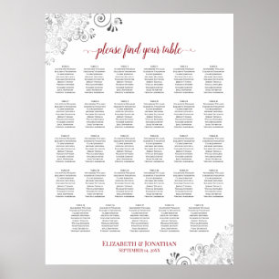 Affiche Graphique de table de mariage Silver Frills 29 Rou