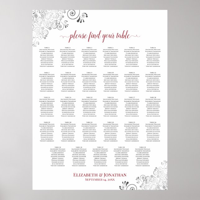 Affiche Graphique de table de mariage Silver Frills 29 Rou (Devant)