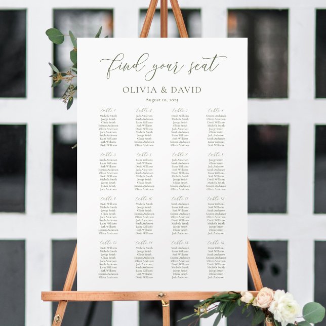 Affiche Graphique de table élégant écriture vert sauge 16  (Créateur téléchargé)