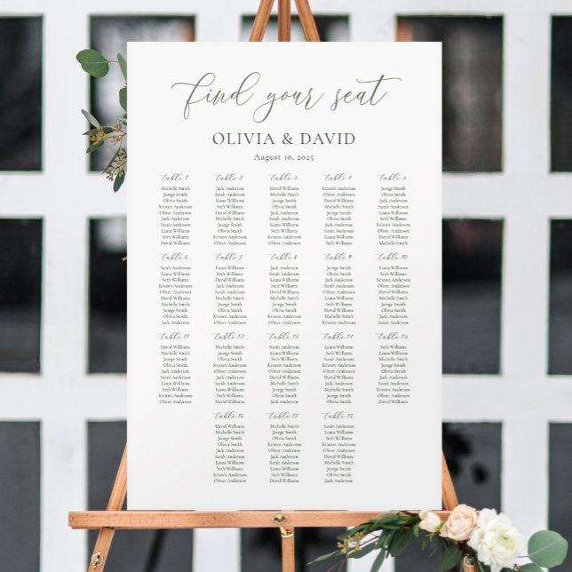 Affiche Graphique de table élégant écriture vert sauge 18  (Créateur téléchargé)
