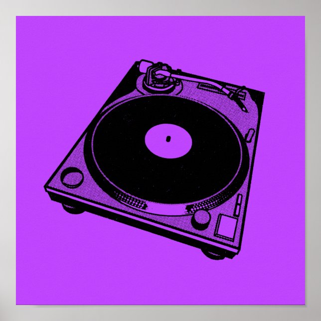 Affiche Graphique de Tourne-disque rétro en noir (Devant)