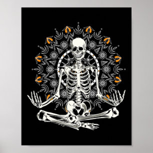 Affiche Graphique de yoga mandala de squelette méditant po